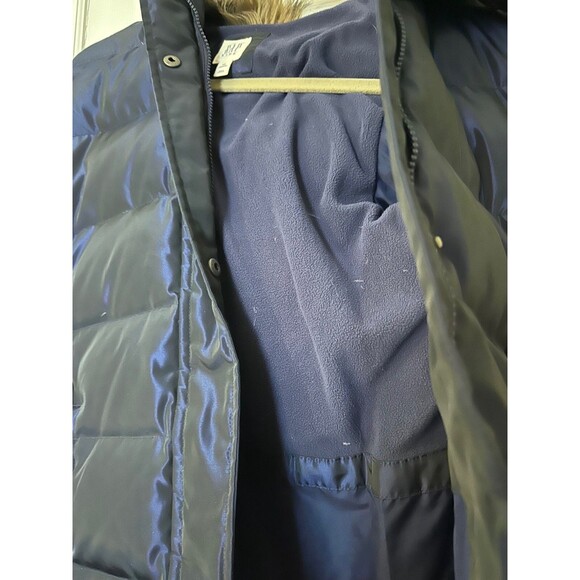 Youth Gap Long Puffer Jacket XXL Full Zip Button Snap Hood Blue Metallic w belt - Picture 4 of 6